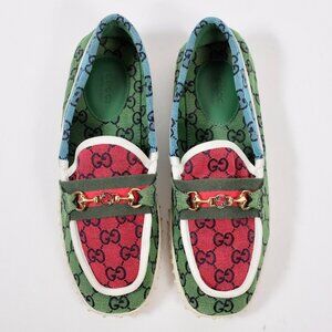 GUCCI 7 US 7.5 loafers shoes multicolor GG logo canvas rubber sole horsebit